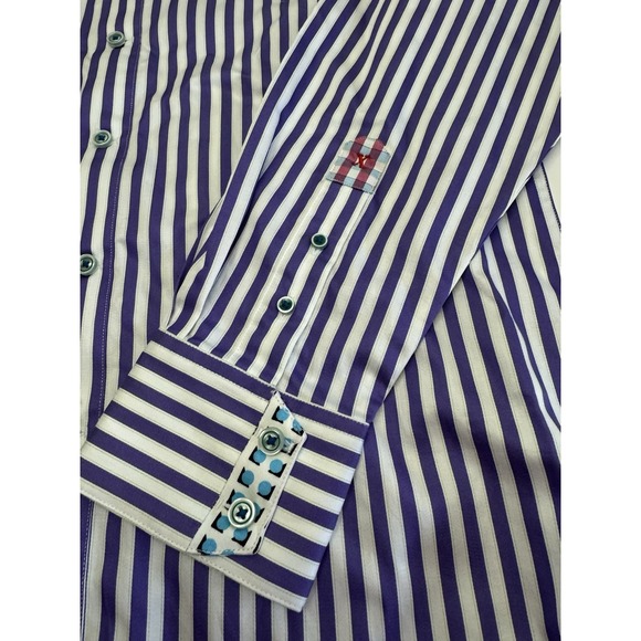 NWT Robert Graham X LANAI Purple Stripe Flip Cuff Trim Fit Shirt MED $188 READ - Picture 6 of 14